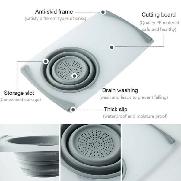 Innovative Multi-Functional 3 in 1 Chopping Board Detachable Folding Drain Basket Sink Cutting Board - Image 3